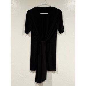 COS Black Front Tie Draped Short Sleeve Shirt Top Size S